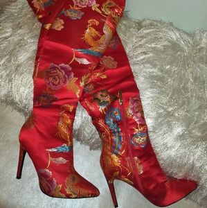 Red over the knee stilleto boots